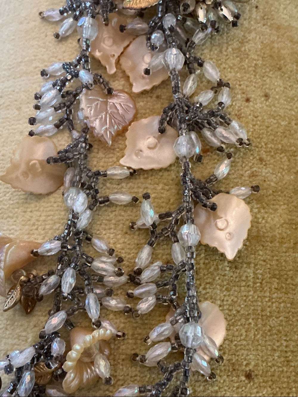 1920’s Shoulder Sweep 8” Cream & Silver Beaded Glass Floral Accent Earrings - Picture 3 of 12